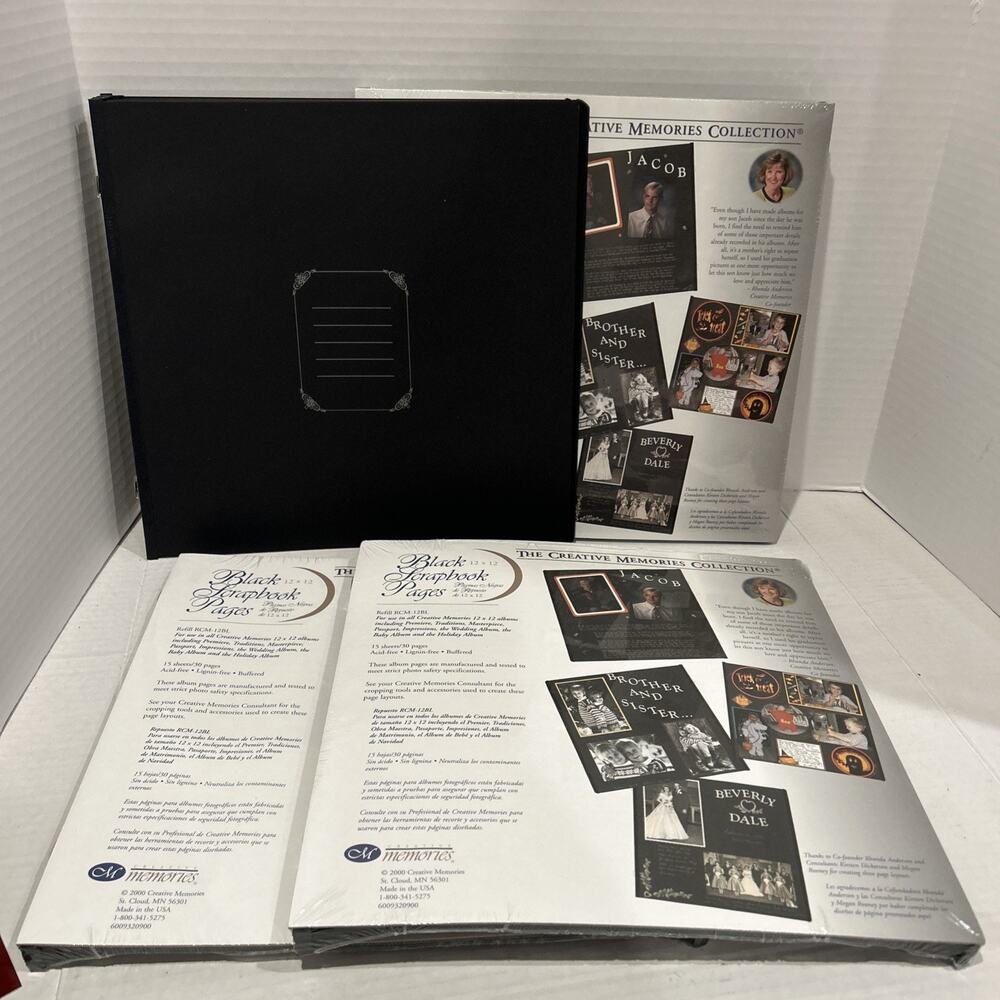 Creative Memories 12x12 Black Refill Scrapbook Pages Lot of 4- 3 sealed 1 open